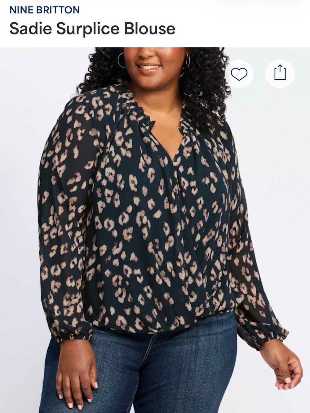 nine britton Navy and Beige Leopard Sadie Surplice Blouse